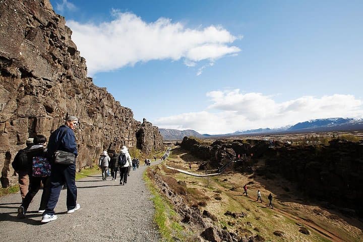 Walking down Almannagjá canyon