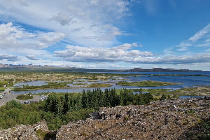 right side panoramic view of the Thingvellir national park including lake