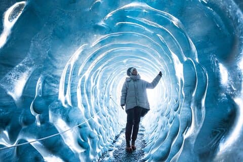 Guest inside the Katla ice cave