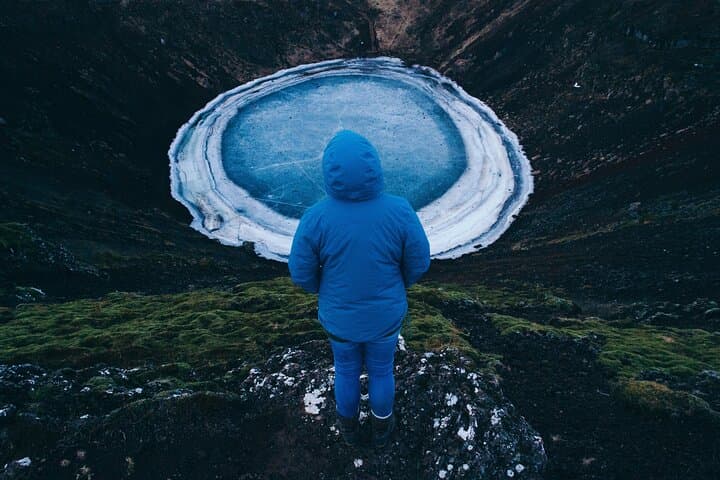 Kerið Volcanic Crater Lake iced-over