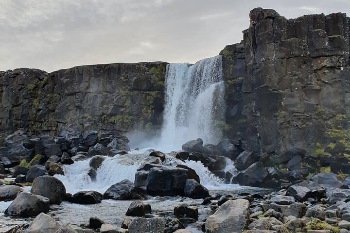 Oxararfoss waterfalls that can be seen upclose inside the Thingvellir national park