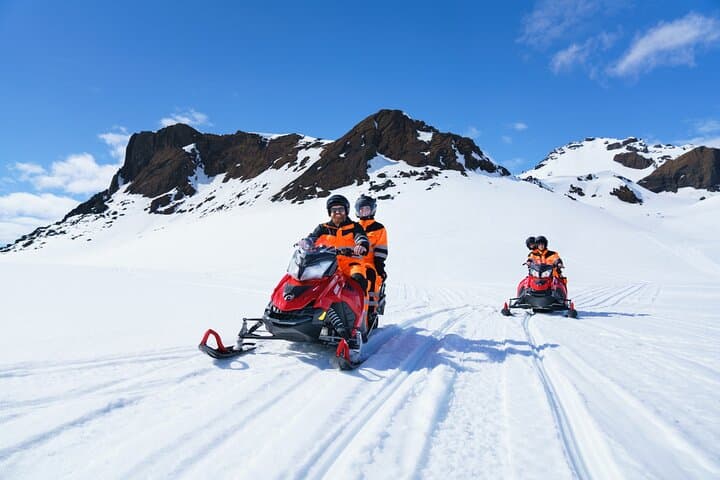 Snowmobiling on Langjökull glacier, Iceland.