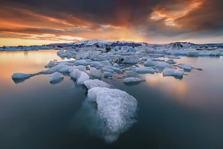 Jokulsarlon is a large glacial lagoon where icebergs float near Vatnajokull Glacier in Iceland.