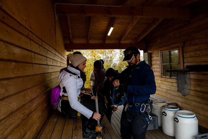 Safety first, fun always! Our certified guides ensure you’re perfectly fitted with crampons and gear before we hit the ice.